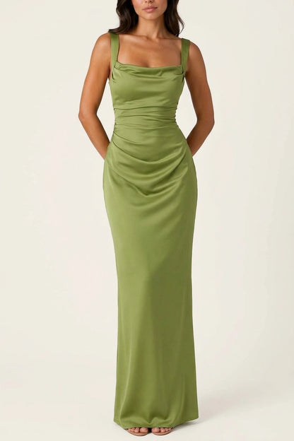 Women’s Satin Feel Ruched Waist Maxi Dress – Sculpted Fit — variant_front