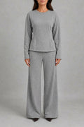 Soft Lounge Co-Ord Set — Fitted Long-Sleeve Top & Wide-Leg Trousers