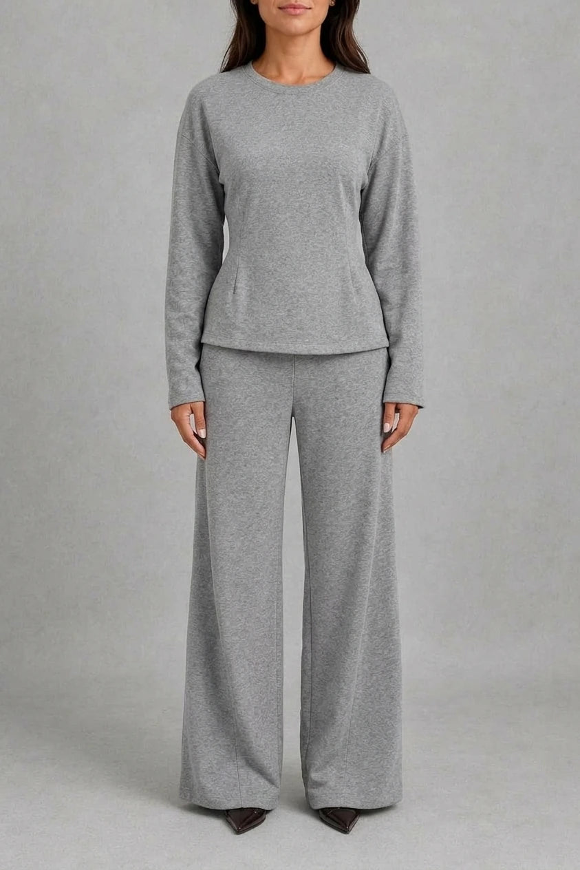 Women’s Soft Lounge Co-Ord Set – Fitted Long Sleeve Top & Wide Leg Trousers — variant_front