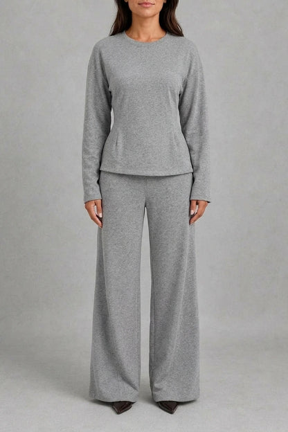 Women’s Soft Lounge Co-Ord Set – Fitted Long Sleeve Top & Wide Leg Trousers — variant_front