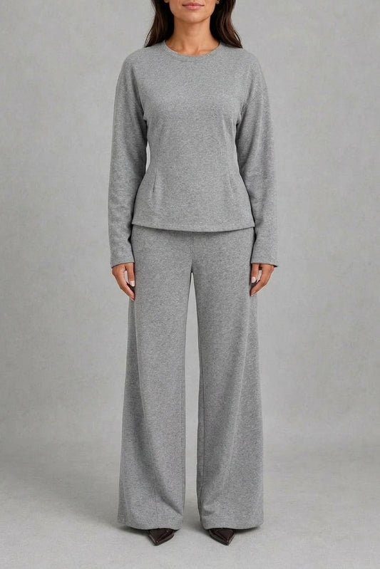 Women’s Soft Lounge Co-Ord Set – Fitted Long Sleeve Top & Wide Leg Trousers — variant_front