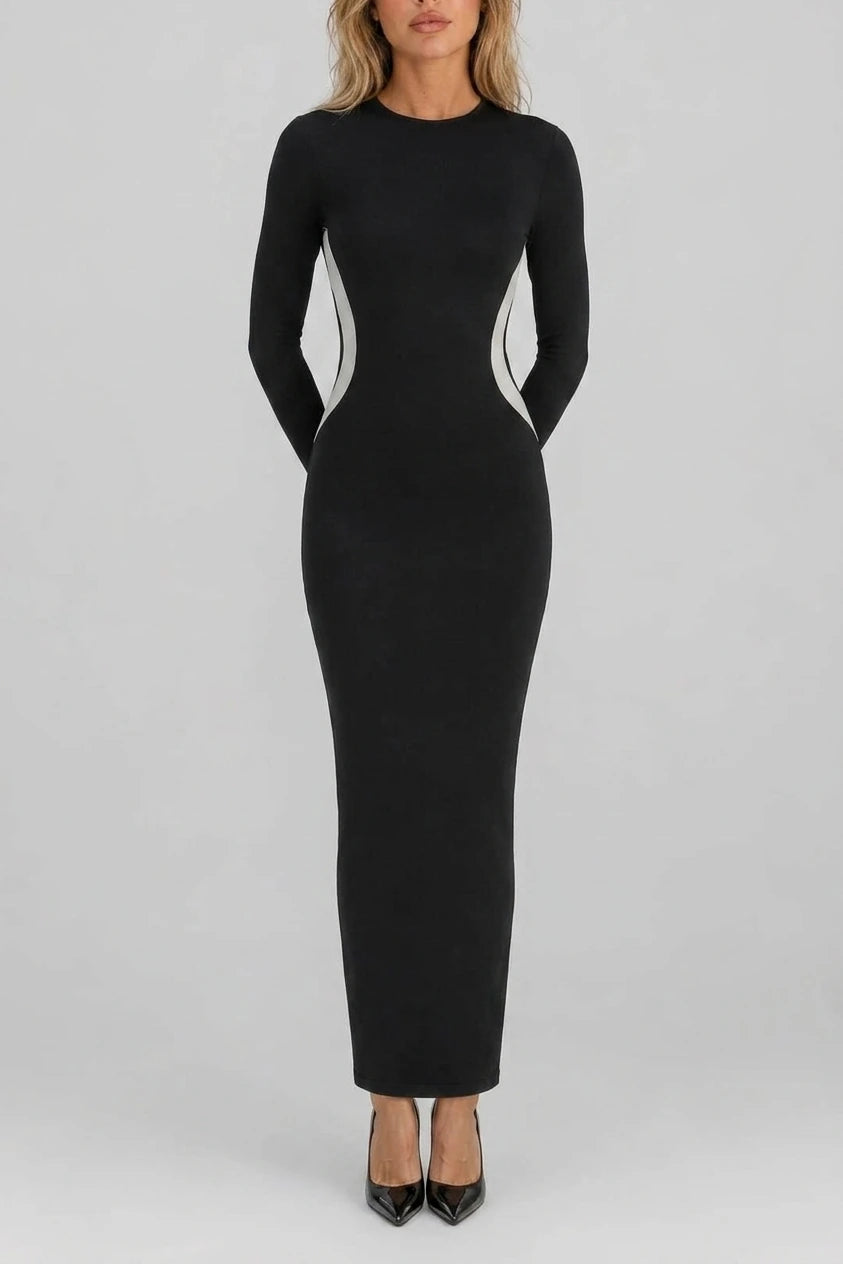 Women’s Black Long Sleeve Bodycon Maxi Dress – Slim Fit Sculpting Style — variant_front