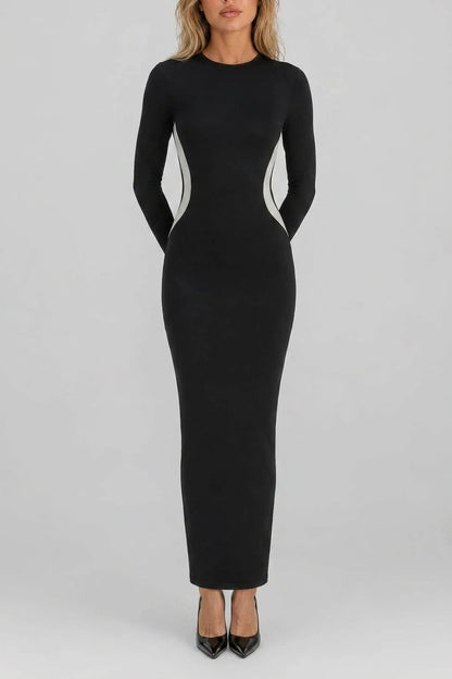 Women’s Black Long Sleeve Bodycon Maxi Dress – Slim Fit Sculpting Style — variant_front