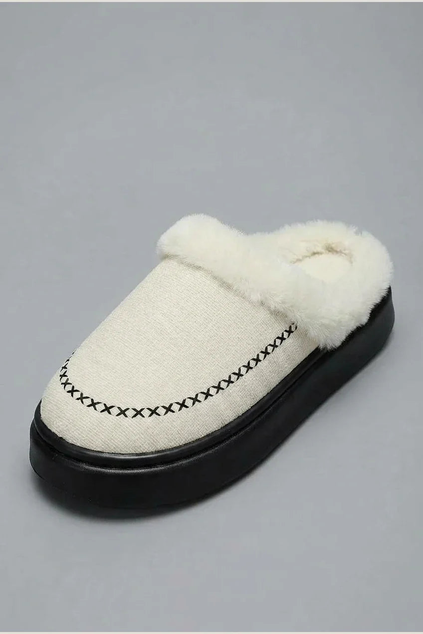 Solid Color Trim Retro Platform Backless Mule Slippers, Soft Lined Slides, Comfy Daily Shoes for Indoor And Outdoor Wear, Women Shoes — variant_front