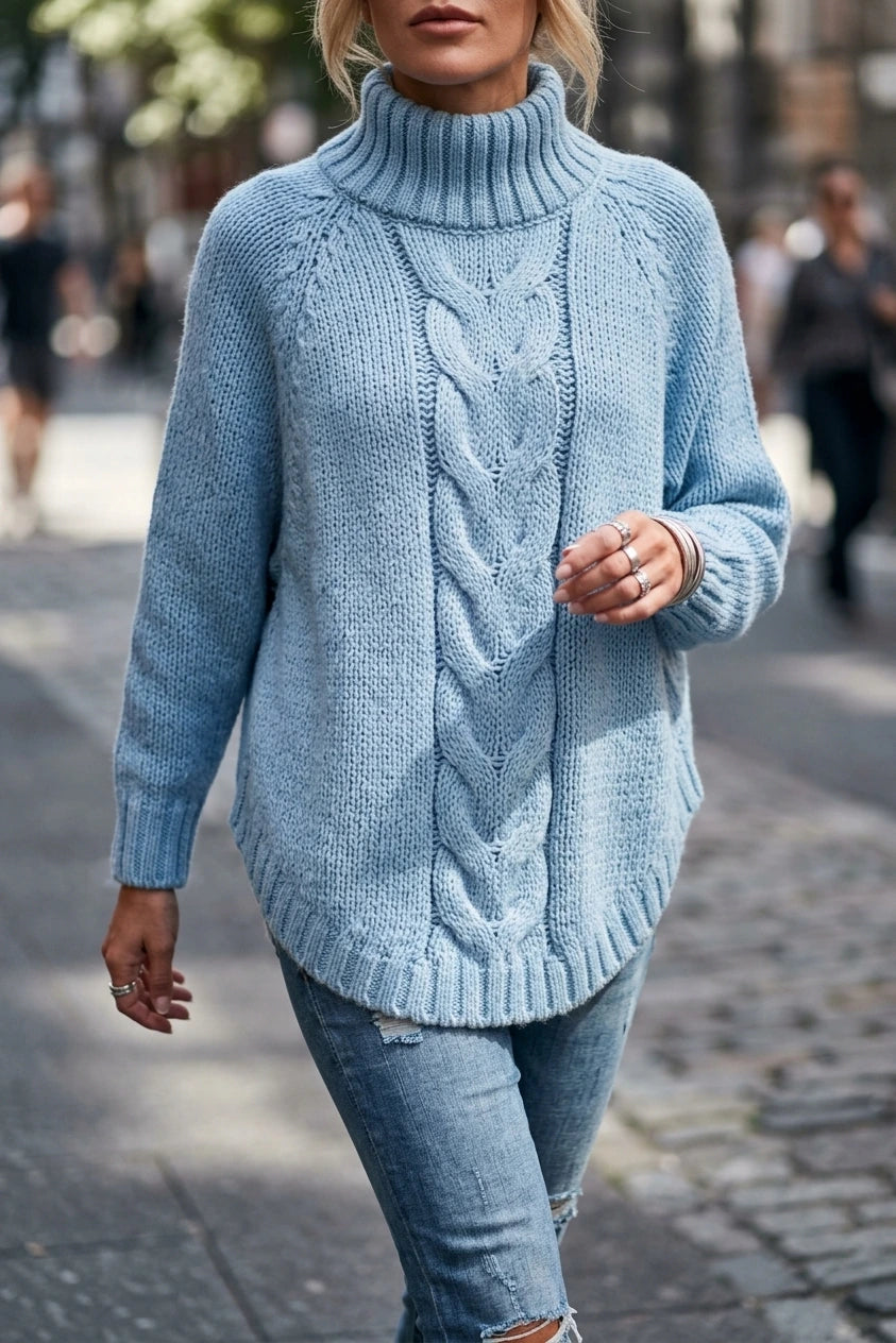 Women's Cable Knit Turtleneck Jumper Oversized Fit — variant_front