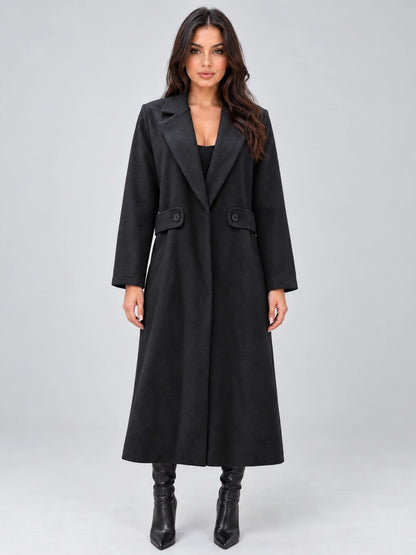 Women’s Longline Tailored Coat – Notched Lapel Button Detail Jacket — gallery_01.webp