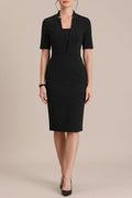 V-Neck Pencil Dress – Short-Sleeve Office Bodycon Sheath