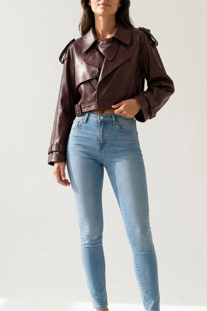 Women’s Leather Biker Jacket – Belted Cropped Style — variant_front