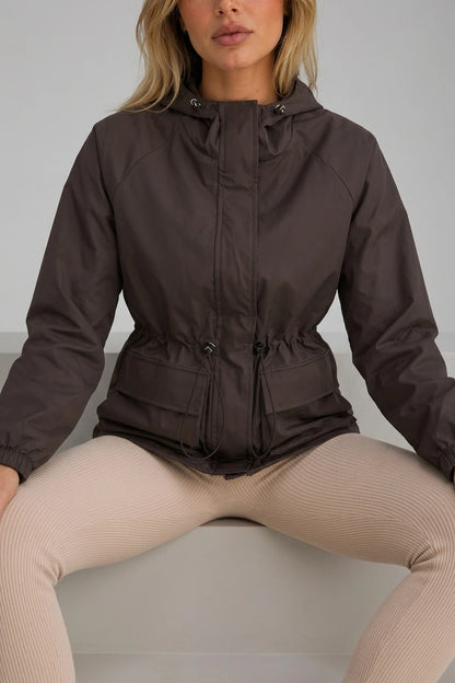 Women’s Hooded Rain Jacket – Water & Wind Resistant Drawstring Coat — variant_front