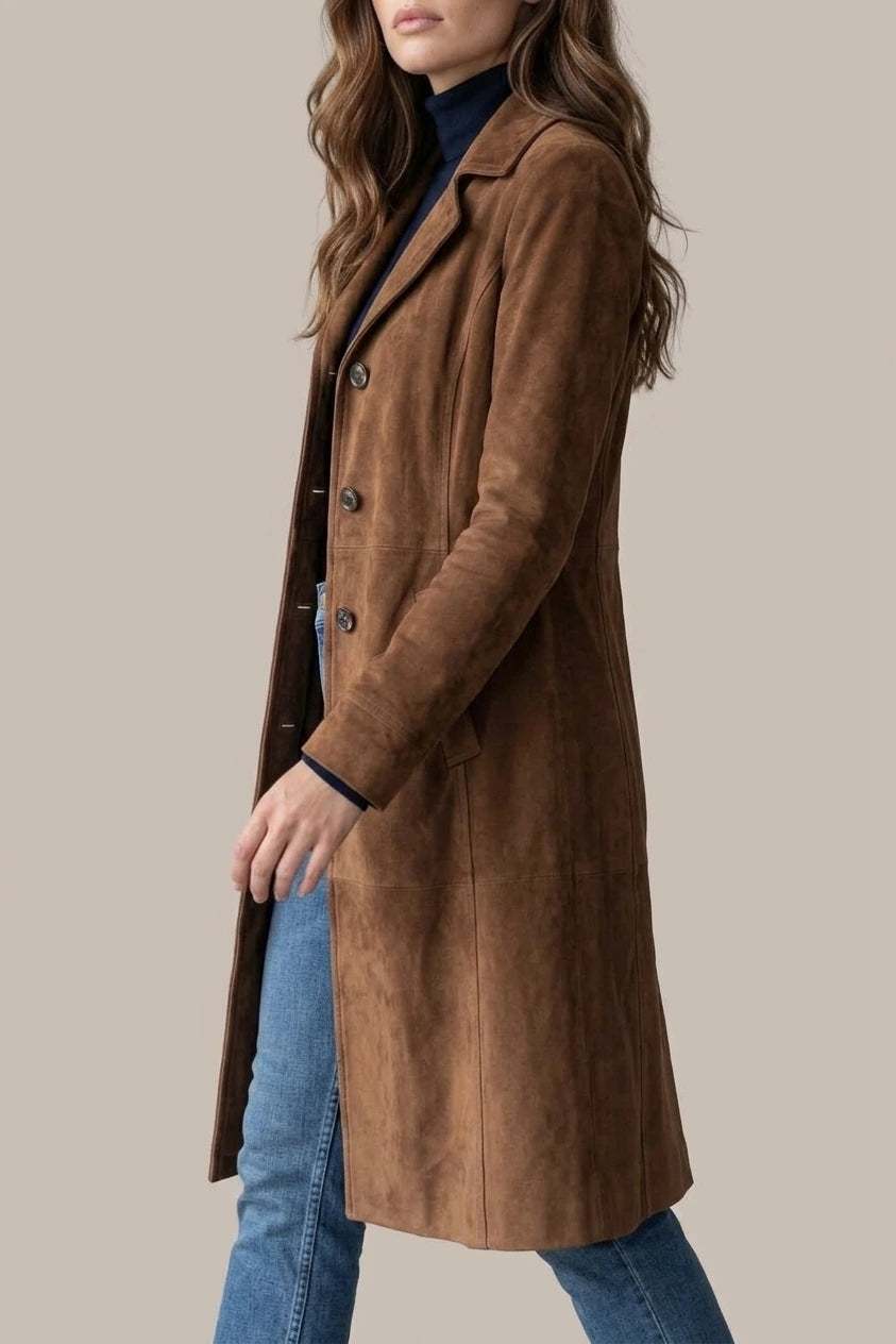 Delvienne – Vintage suede finish – Longline coat — variant_front