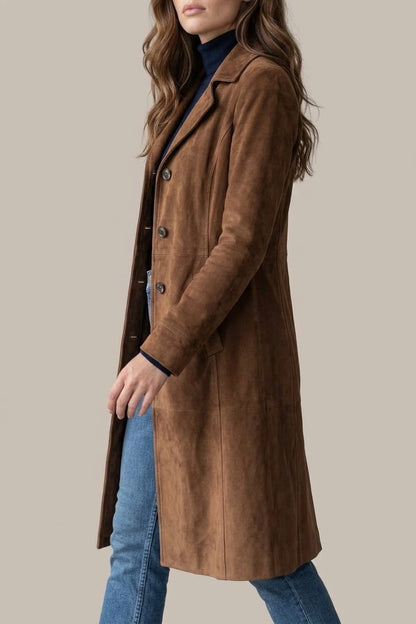 Delvienne – Vintage suede finish – Longline coat — variant_front