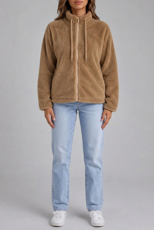 Women’s Teddy Fleece Zip-Up Jacket – Soft High Neck Jumper — variant_front