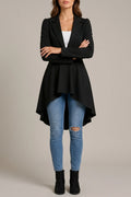 Women's Elegant Longline Flared Blazer, Tailored High-Low Hem