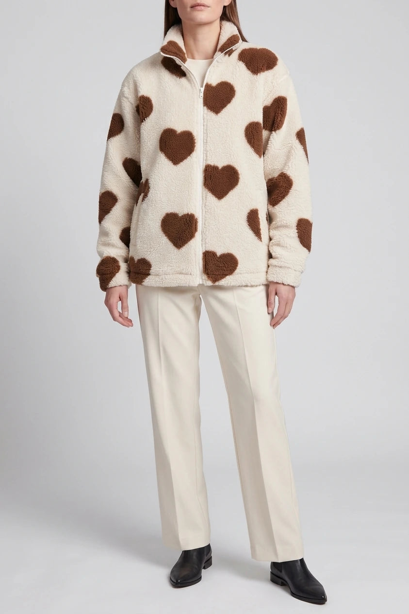 Brown Heart Teddy Fleece Jacket Relaxed — variant_front
