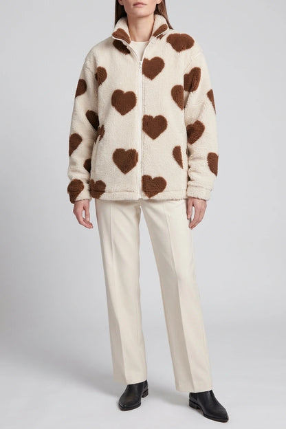 Brown Heart Teddy Fleece Jacket Relaxed — variant_front
