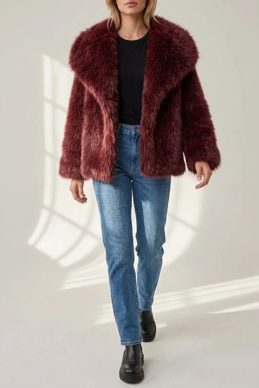 Women’s Faux Fur Jacket – Plush Oversized Collar Winter Coat — variant_front
