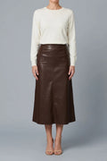 Faux Leather High Waist Midi Skirt – A-Line, Smart Finish