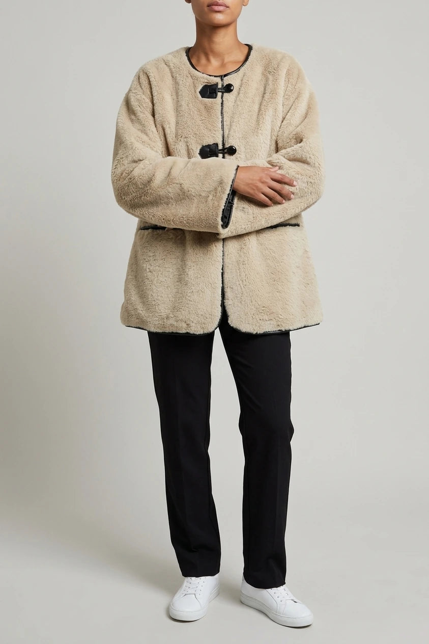 Women's Oversized Teddy Jacket with Toggle Fastenings — variant_front