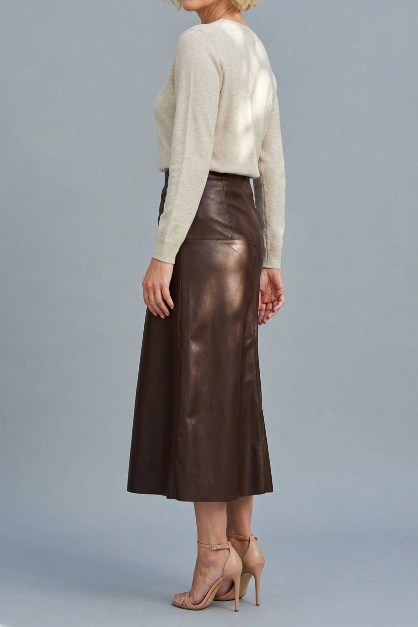Faux Leather High Waist Midi Skirt — variant_front