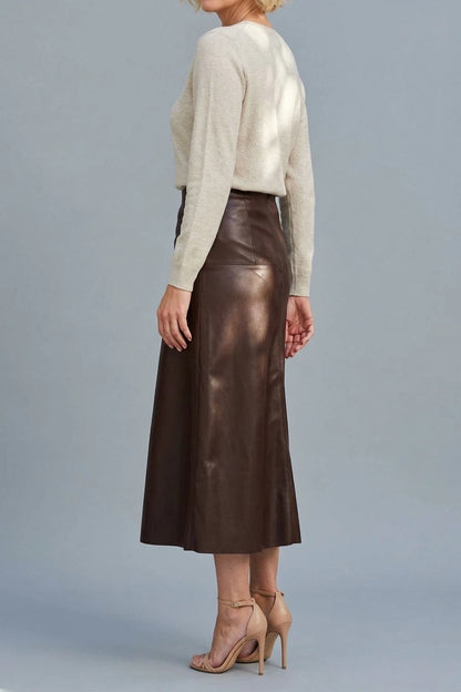Faux Leather High Waist Midi Skirt — variant_front