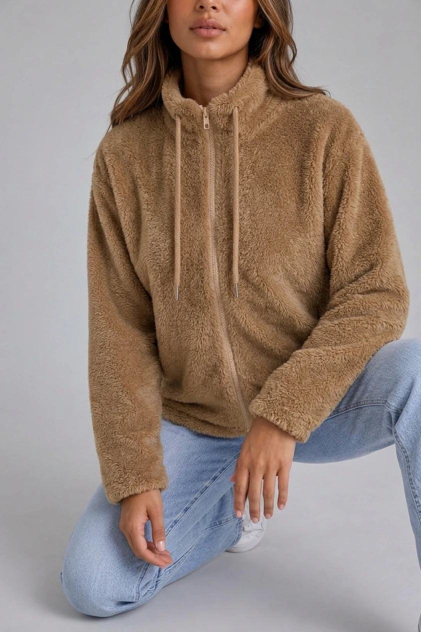 Women’s Teddy Fleece Zip-Up Jacket – Soft High Neck Jumper — variant_front