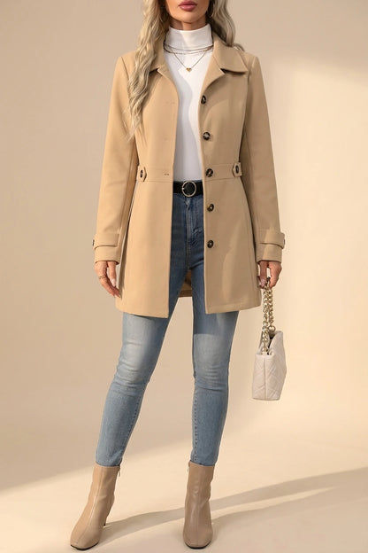 Lapel Long Sleeves Button Down Solid Color Coat — variant_front