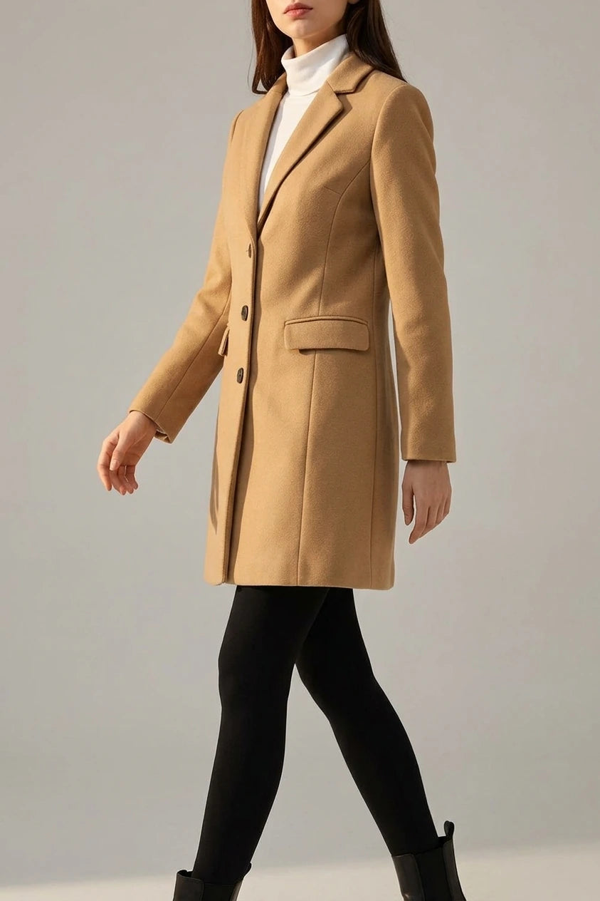 Notched Lapel Single Breasted Outwear Winter Pea Coat — variant_front