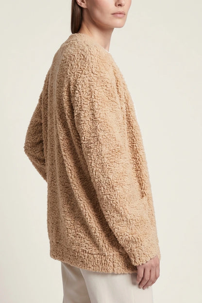 Beige Plush Cardigan Soft Knit — variant_front