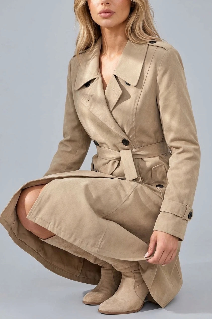 Women’s Double-Breasted Trench Coat – Belted Tailored Midi Jacket — variant_front