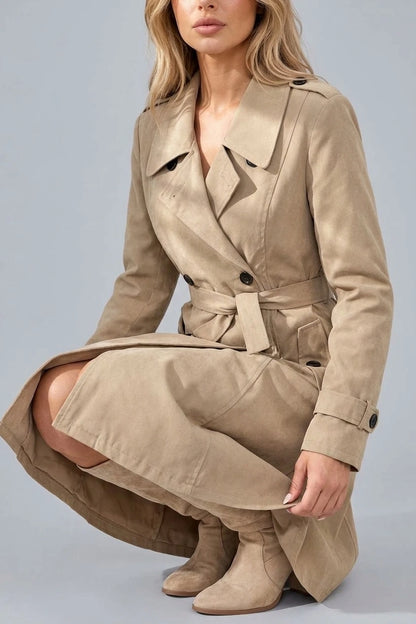 Women’s Double-Breasted Trench Coat – Belted Tailored Midi Jacket — variant_front