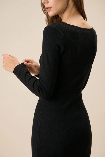 Fitted Knit Square Neck Mermaid Sweater Maxi Dress