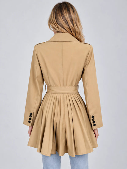 Women’s Pleated Skirt Trench Coat – Double Breasted Belted Jacket — gallery_02.webp