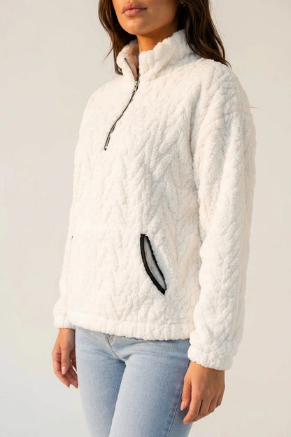 Women's Plush Half Zip Pullover – High Neck Fleece Jacket — variant_front