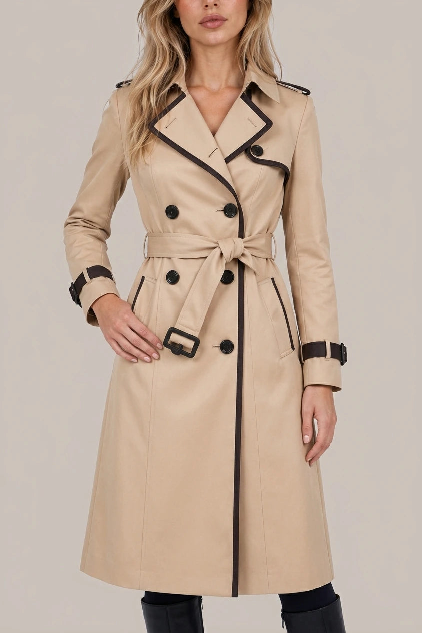 Women’s Double-Breasted Trench Coat – Belted Longline Jacket — variant_front
