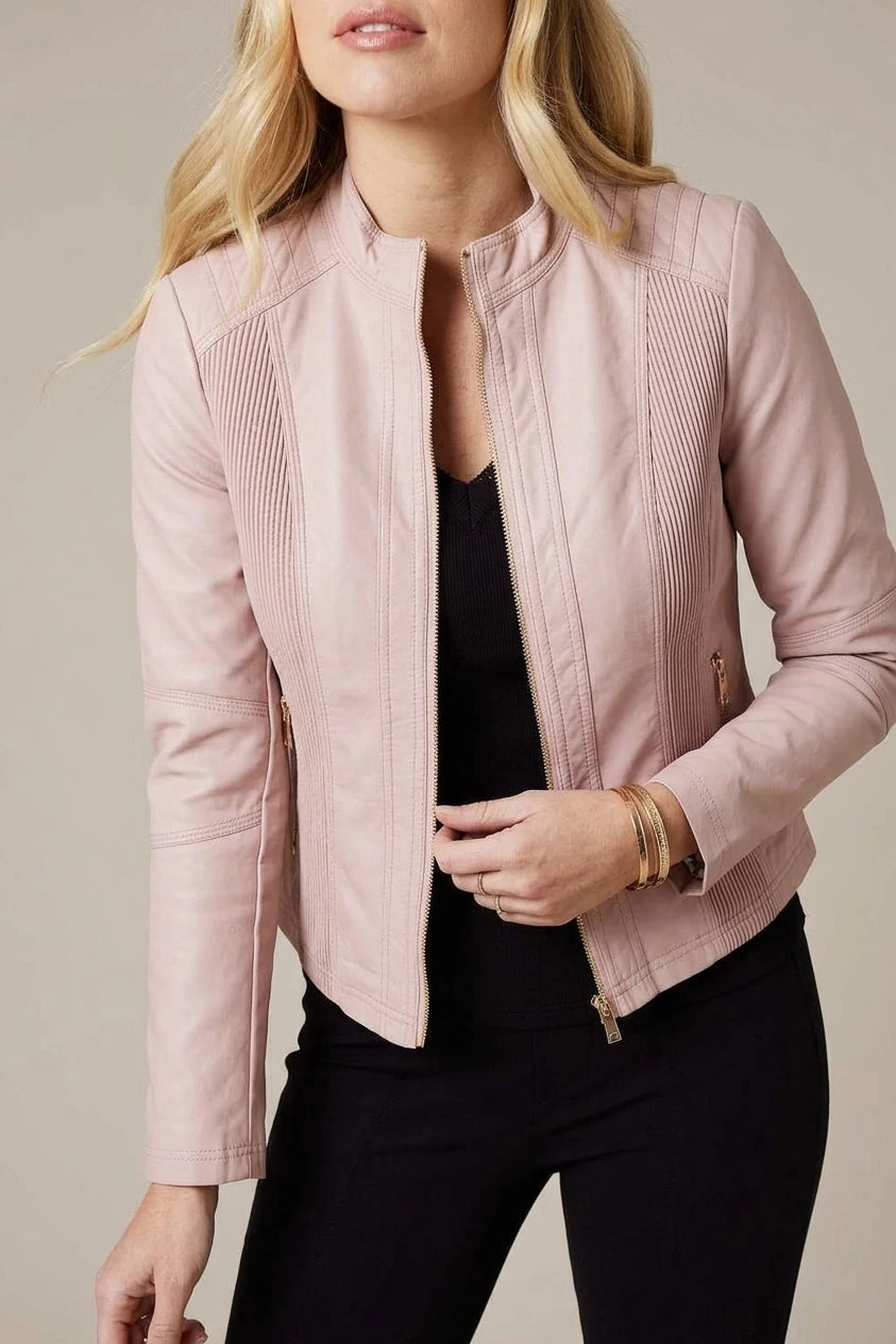 Faux Leather Collarless Jacket — variant_front