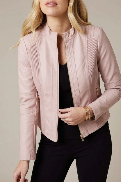 Faux Leather Collarless Jacket — variant_front