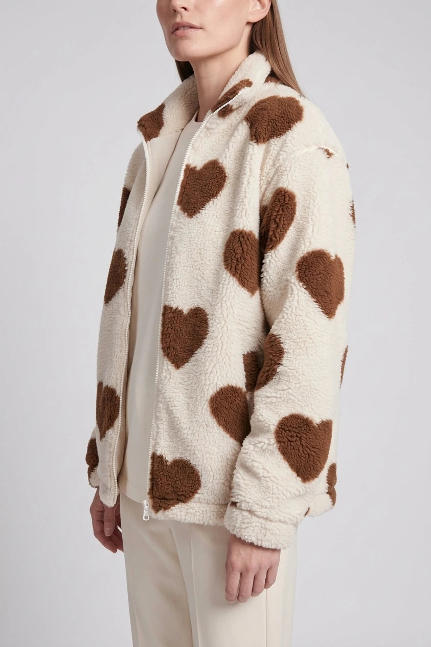 Brown Heart Teddy Fleece Jacket Relaxed — variant_front