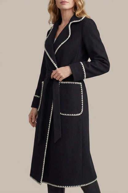 Serafelle – Contrast trim – Longline belted coat — variant_front