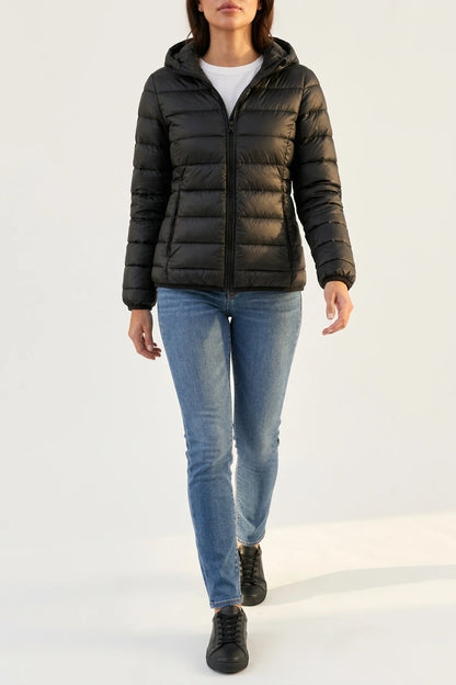 Women’s Lightweight Hooded Puffer Jacket – Quilted Zip-Up Coat — variant_front
