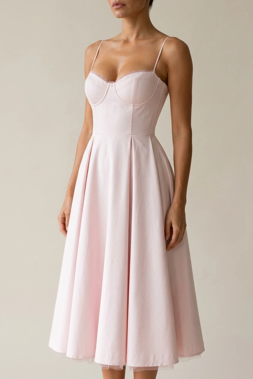 Women’s Corset Midi Dress with Full Skirt – Elegant Occasion Style — variant_front