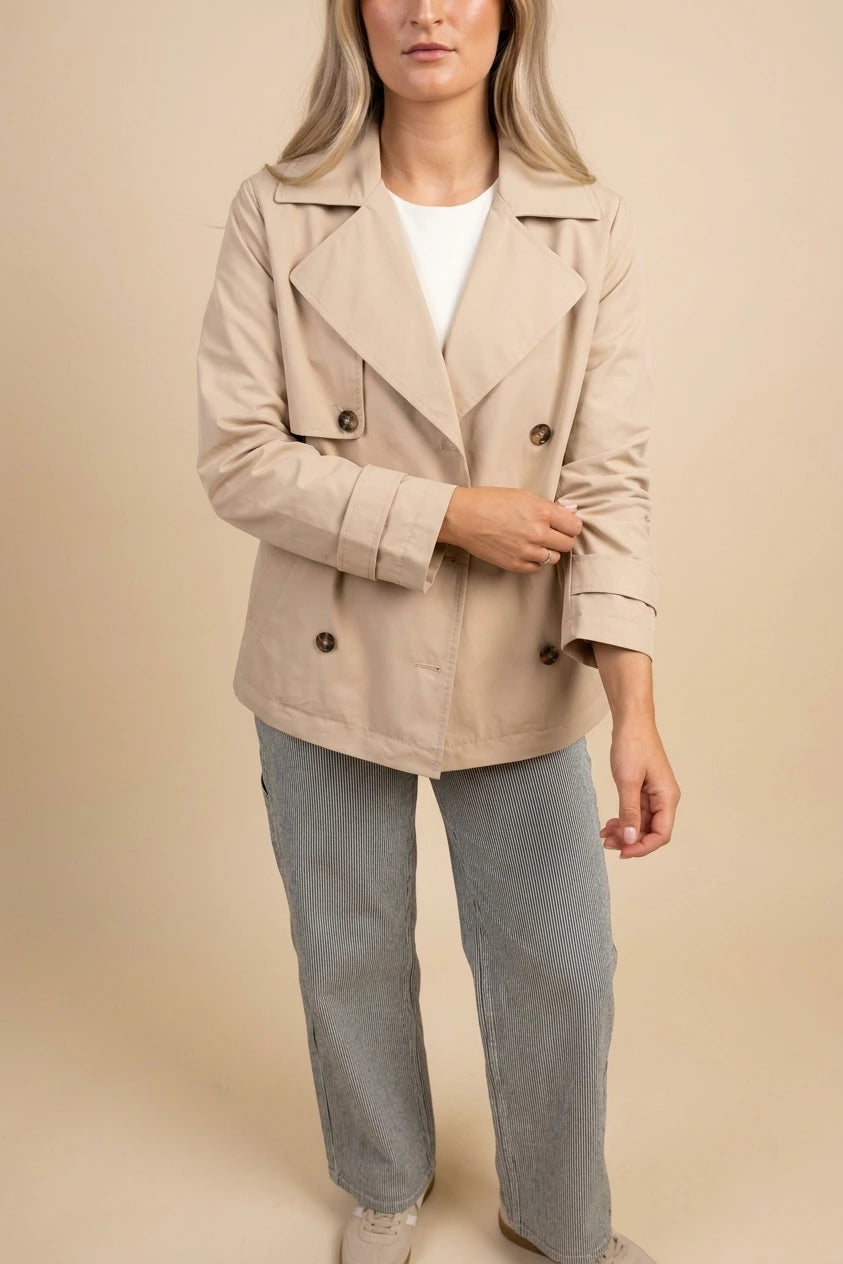 Women's Short Trench Coat Double-Breasted Notch Lapel — variant_front