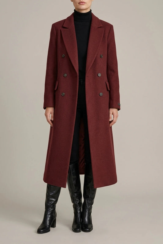 Women's Burgundy Wool Trench Coat – Beatrix — variant_front