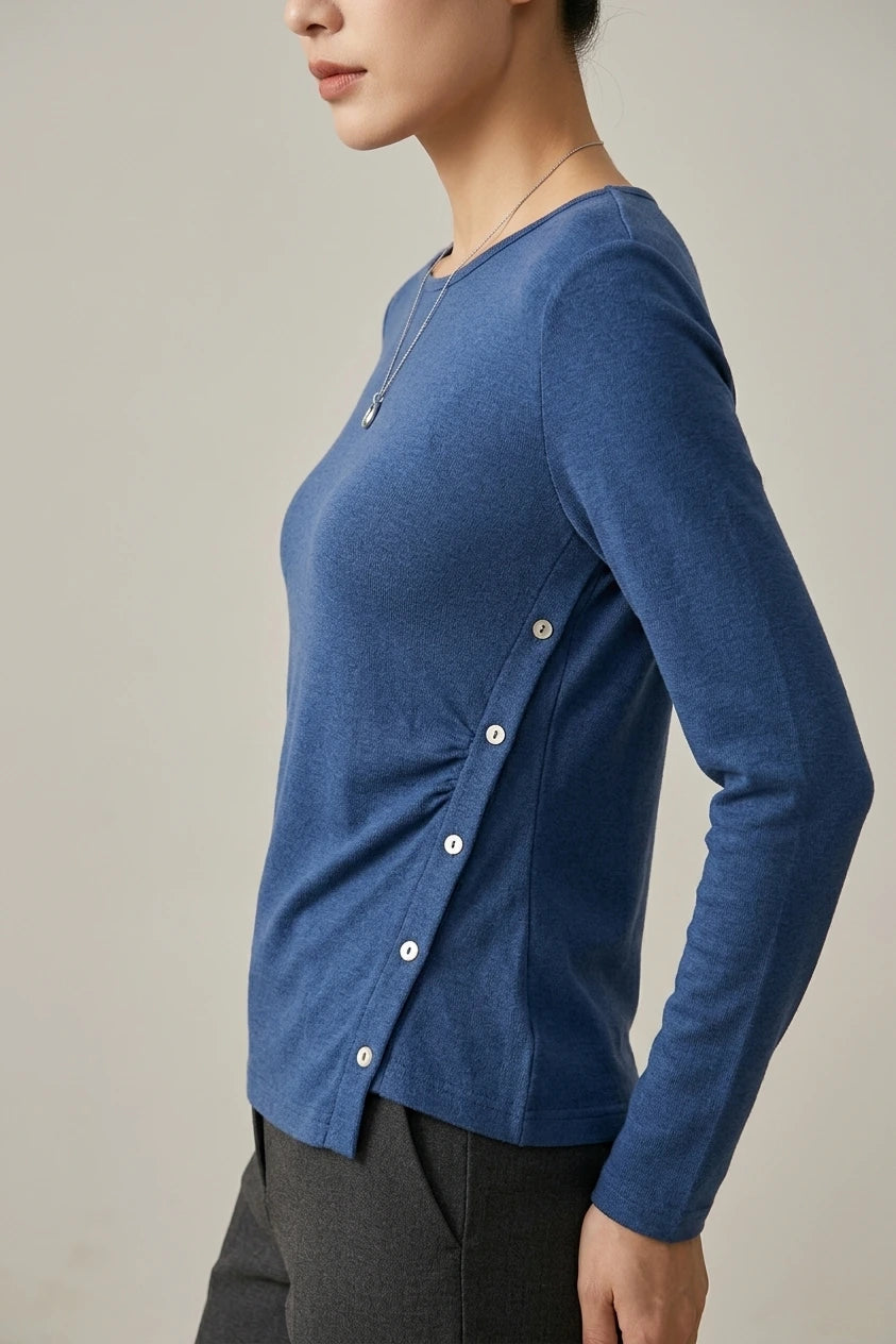 Women's Button-Detail Knit Top with Round Neck — variant_front