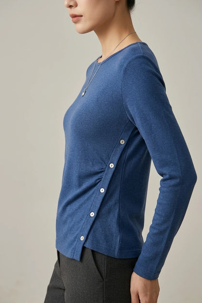 Women's Button-Detail Knit Top with Round Neck — variant_front