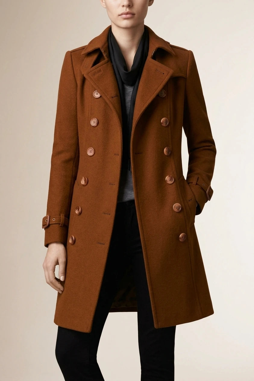 Women's Double-Breasted Military Coat Notch Lapel — variant_front