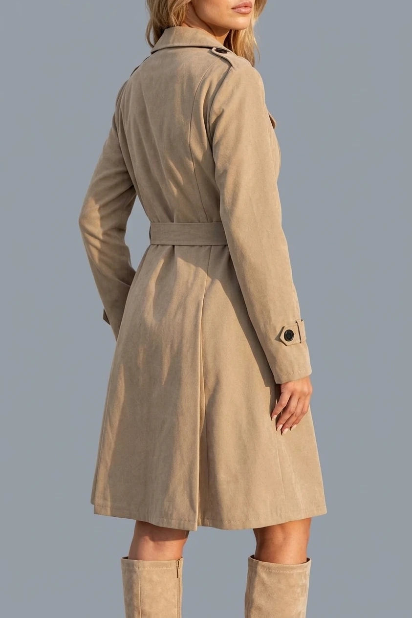 Women’s Double-Breasted Trench Coat – Belted Tailored Midi Jacket — variant_front