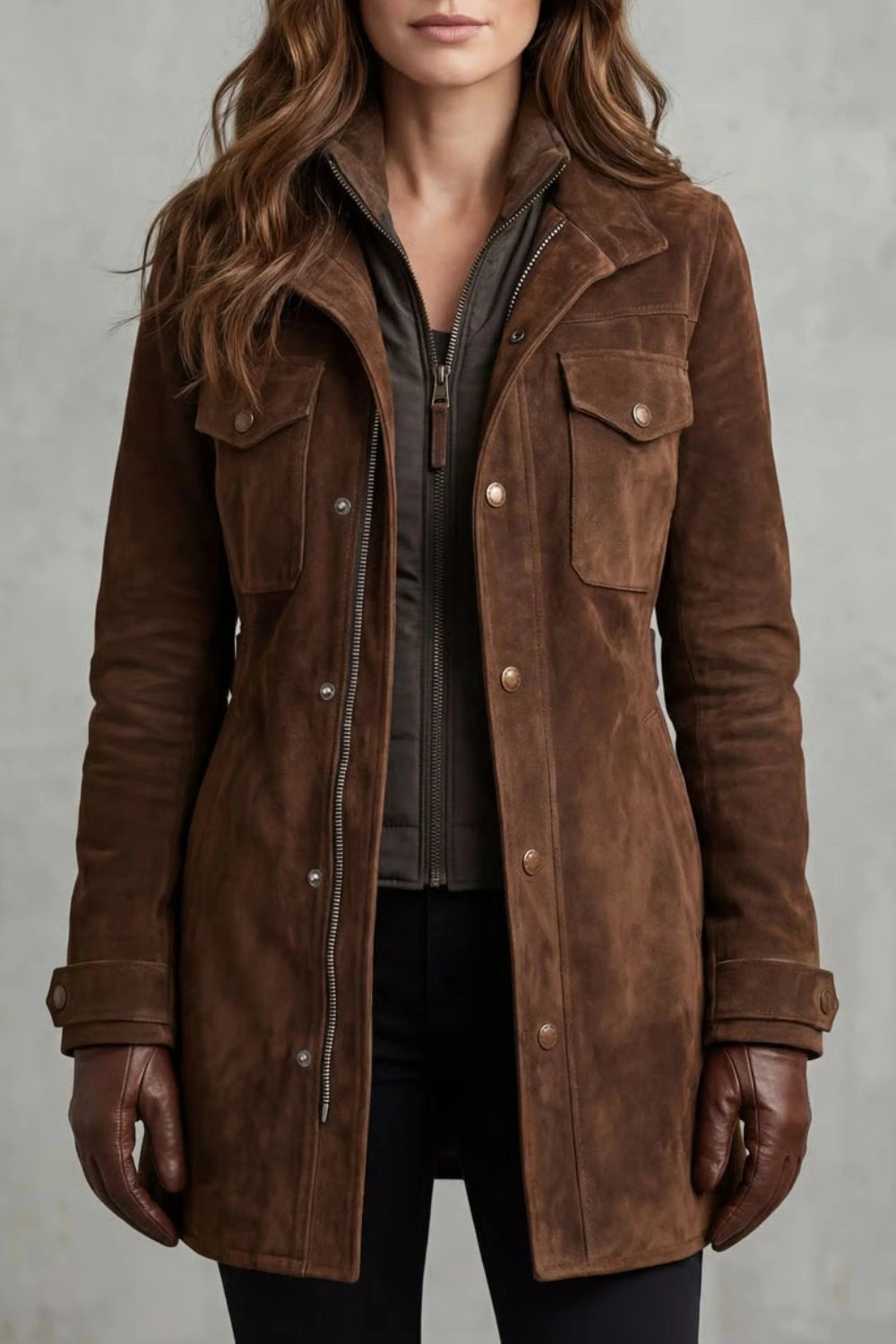 Bellavue – Tailored suede finish – Longline coat — gallery_01.webp