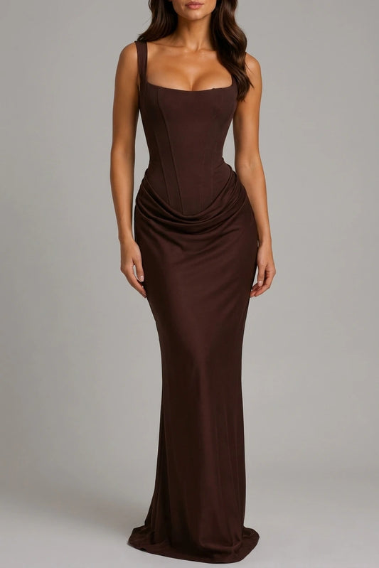 Women’s Bodycon Draped Corset Maxi Dress – Sculpted Silhouette — variant_front