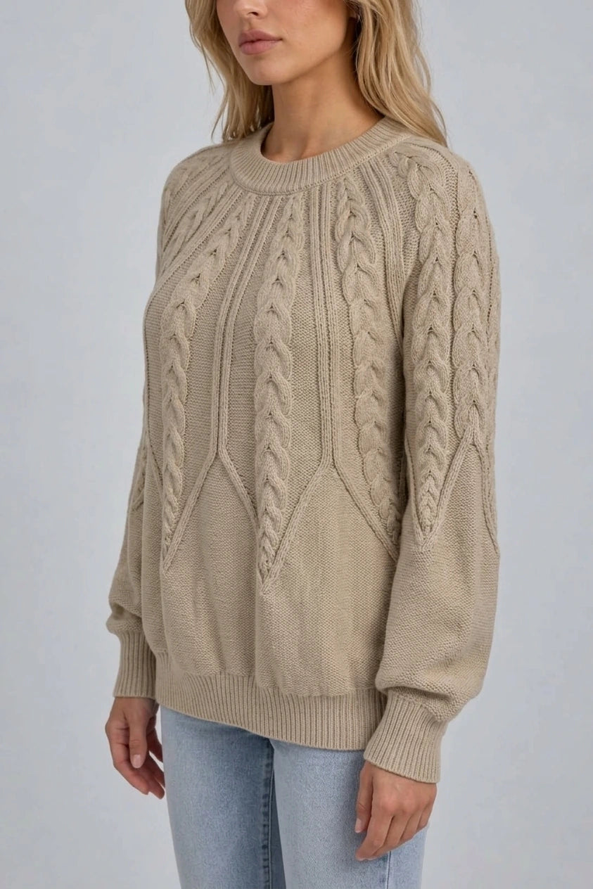 Women’s Cable Knit Jumper – Crew Neck Long Sleeve Knitted Sweater — variant_front