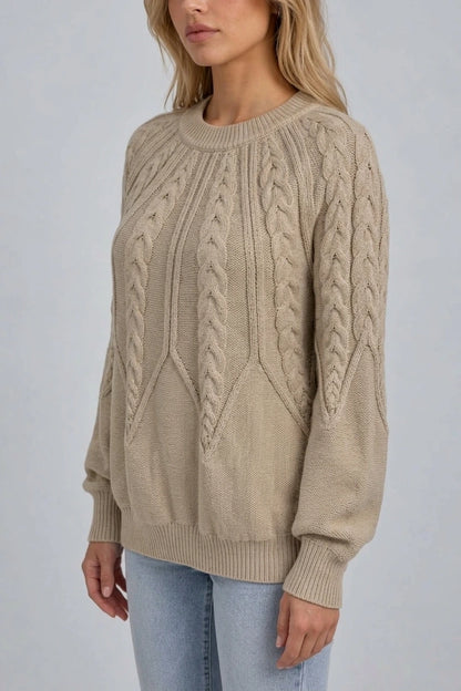 Women’s Cable Knit Jumper – Crew Neck Long Sleeve Knitted Sweater — variant_front